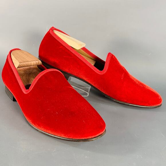 DEL TORO Size 8.5 Red Velvet Grosgrain Trim Slip On Loafers - Picture 1 of 9